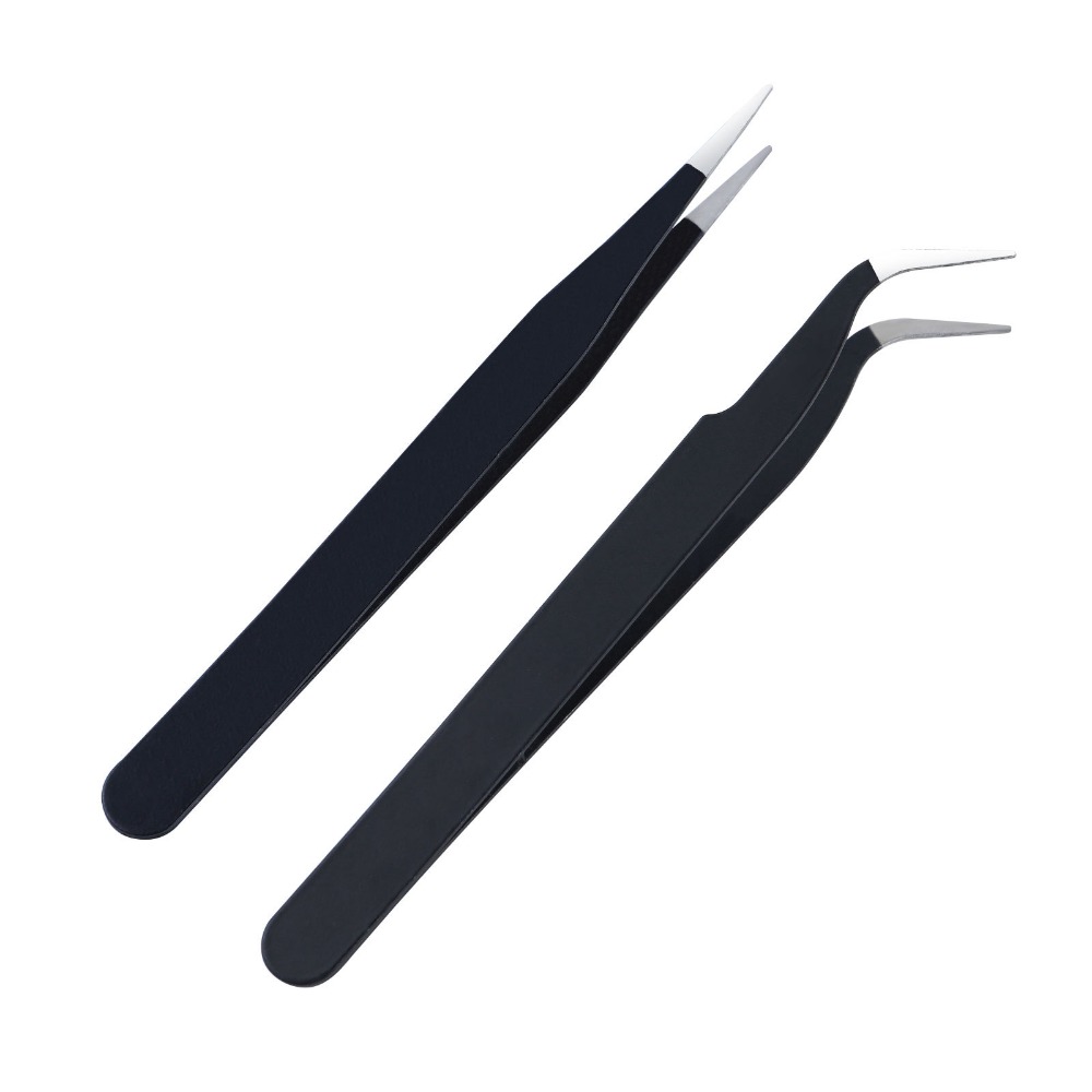 Diy Electronics Parts - แหนบป้องกันไฟฟ้าสถิตย์แบบแม่นยำ 2 ชิ้น ปลายตรงและปลายโค้ง อุปกรณ์เสริมสำหรับการพิมพ์ 3