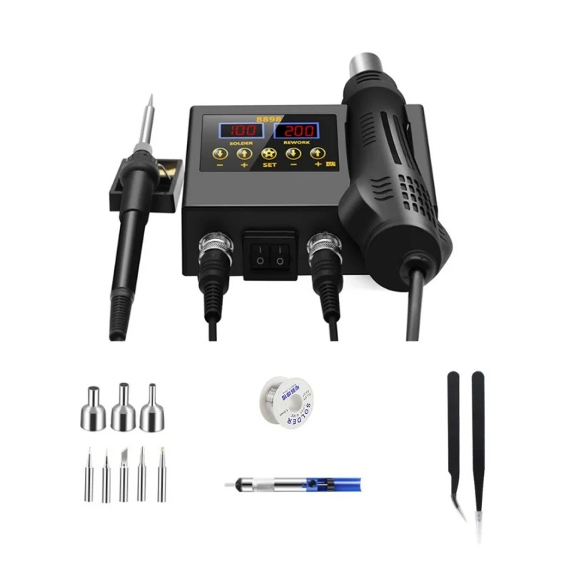 Hot Air Rework Station - 8898‑1 ชุดเครื่องบัดกรี 2-in-1 พร้อมปืนลมร้อน สถานีซ่อมแซมและถอดบัดกรี SMT