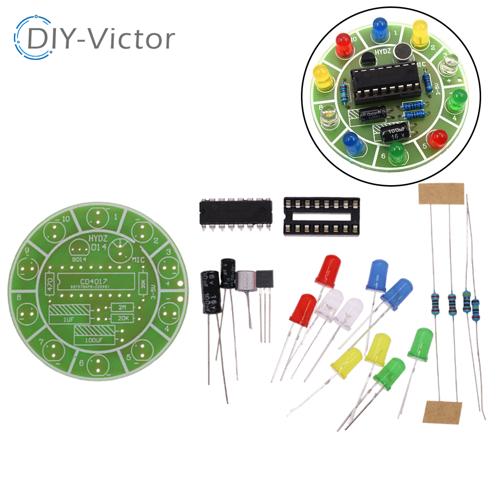 Diy Electronics Lab - ชุดไฟแอลอีดีหมุนได้ควบคุมด้วยเสียงที่มีสีสัน CD4017ของตกแต่งงานปาร์ตี้การผลิตอิเล็กทรอนิกส์อะไหล่ห้องปฏิบัติการนักเรียน