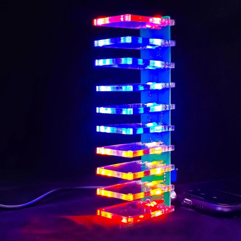 Diy Electronics Course - ชุดฝึกหัดบัดกรีคริสตัลคอลัมน์ LED แสดงผลสเปกตรัมเสียงเพลง ชุดอุปกรณ์อิเล็กทรอนิกส์ DIY สำหรับการเรียนการสอนในหลักสูตร