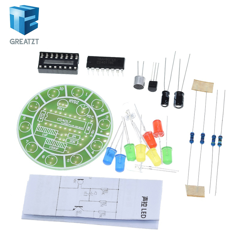 Diy Electronics Lab - GREATZT CD4017 ชุดไฟ LED หมุนได้ควบคุมด้วยเสียงหลากสี ชุดอุปกรณ์อิเล็กทรอนิกส์