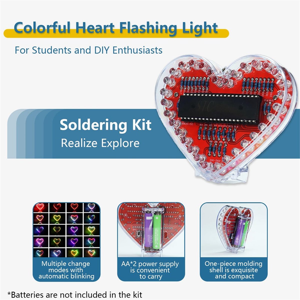 Diy Electronics Projects For Beginners - ชุดฝึกหัดบัดกรี DT262/ชุดฝึกหัดบัดกรีไฟ LED รูปหัวใจ โครงการบัดกรีไฟ LED
